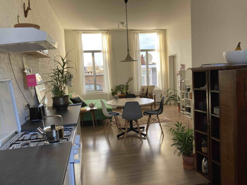 woonkamer met openwerken (L-vorm) nieuw gasvuur/dampkap